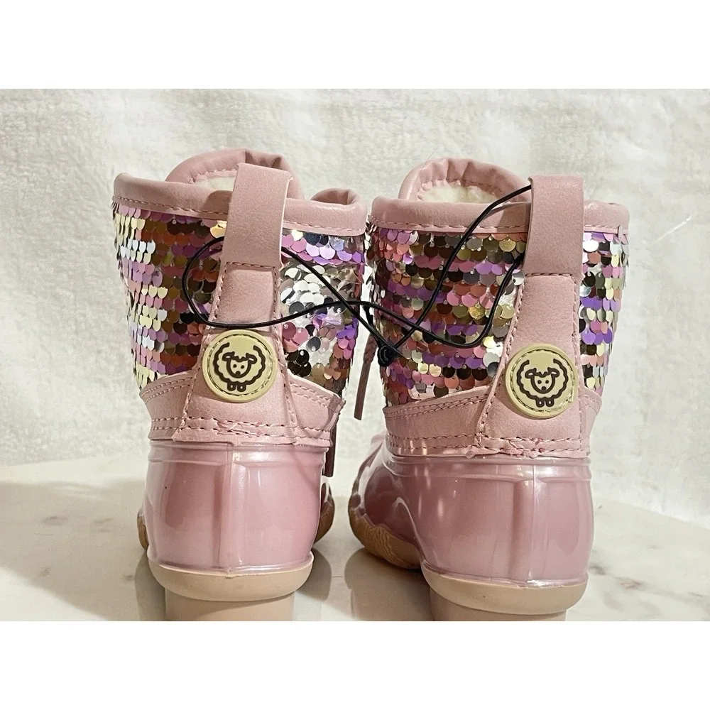 Girls Sequin Rain & Snow Boots Sparkly Upper Half